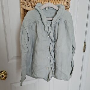 Bonton Light Gray/blue Button-Up Blouse